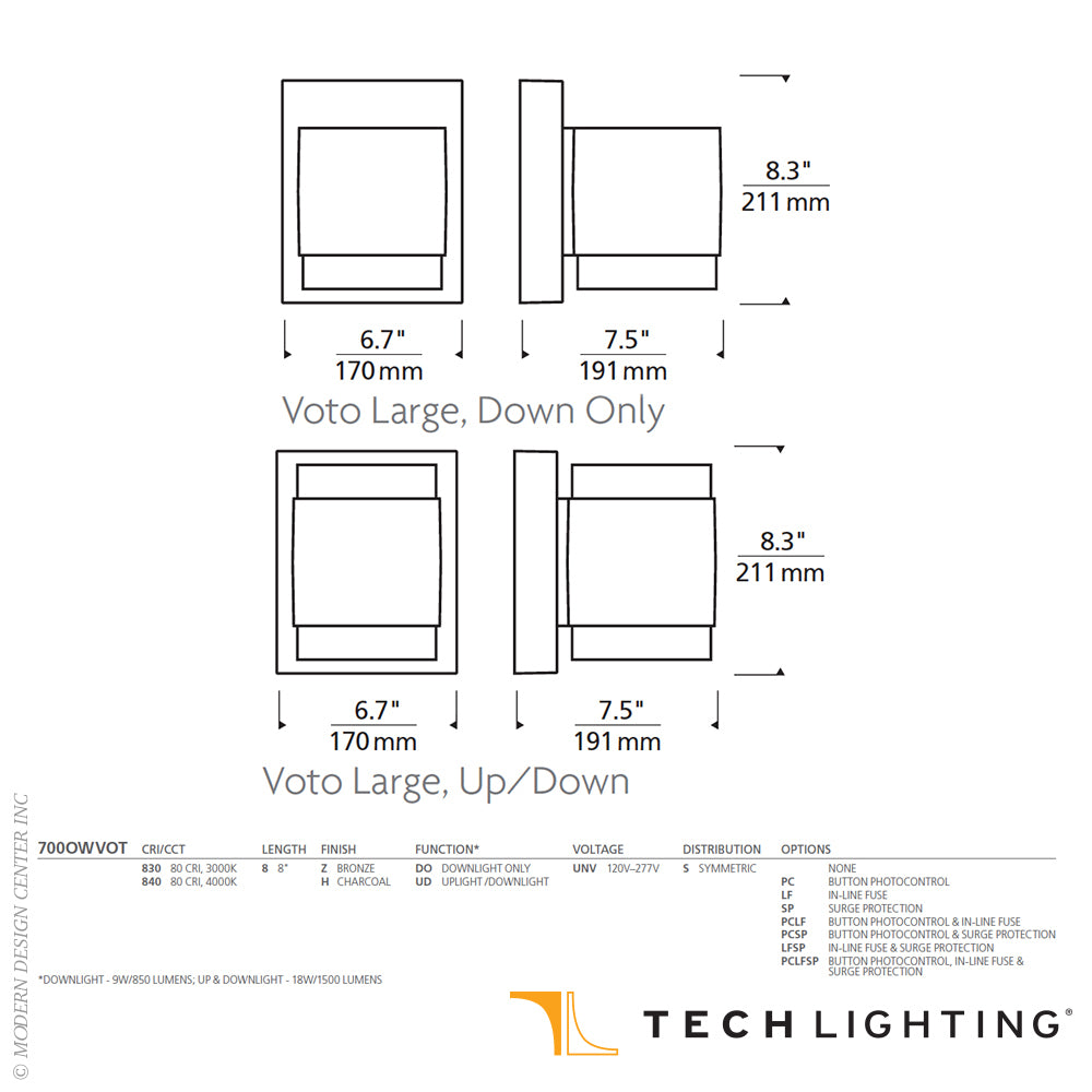 Visual Comfort Voto 8 Inch Bronze Led Outdoor Wall Light For Homes Businesses Uplight / Downlight