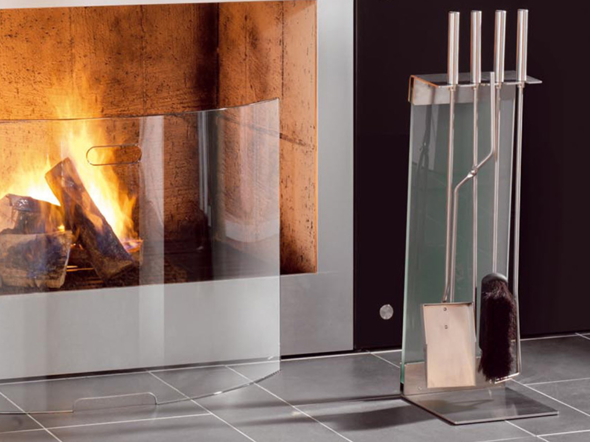 Teras Fireplace Tools with Stand by Conmoto – next to an open fire