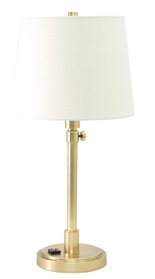 House of Troy Townhouse Adjustable Table Lamp with Outlet in Raw Brass