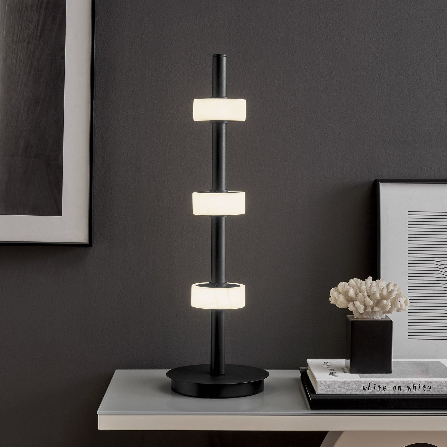 Aluminum and Spanish Alabaster Table Lamp Black by Finesse Decor TL-DS25-1B