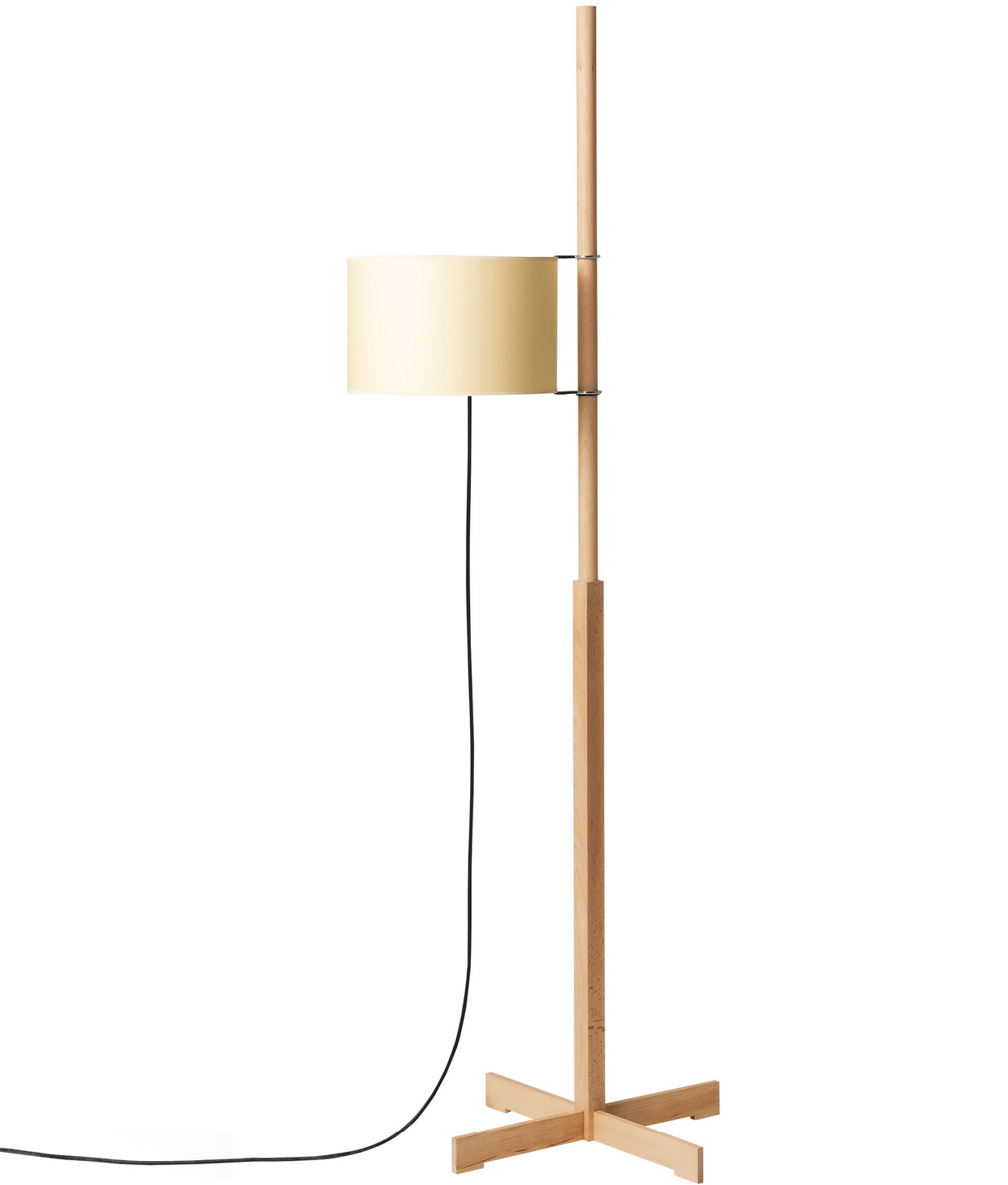Adjustable TMM floor lamp by Santa & Cole with beech structure for living rooms, lounges, and hotel spaces
