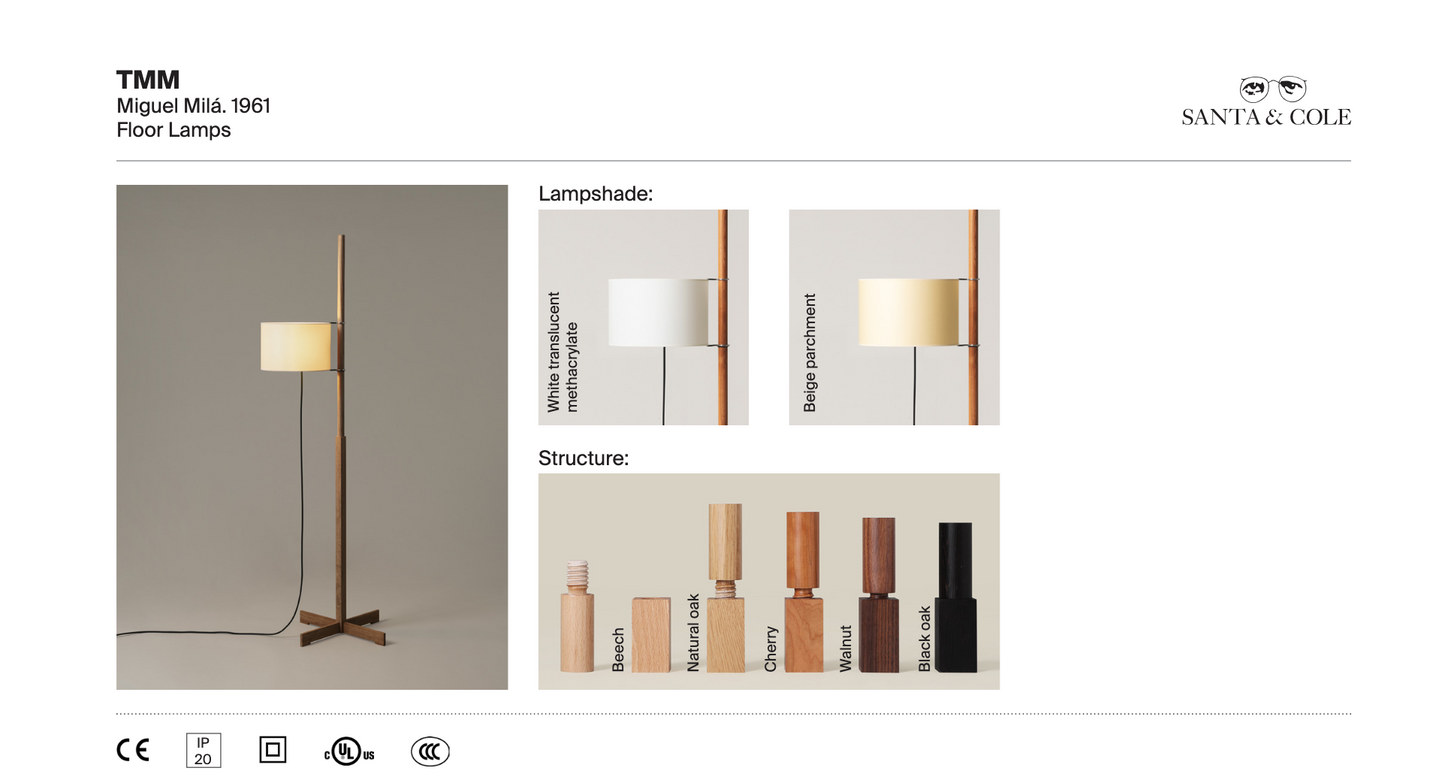 TMM parchment shade floor lamp with modern wood base for residential and commercial use