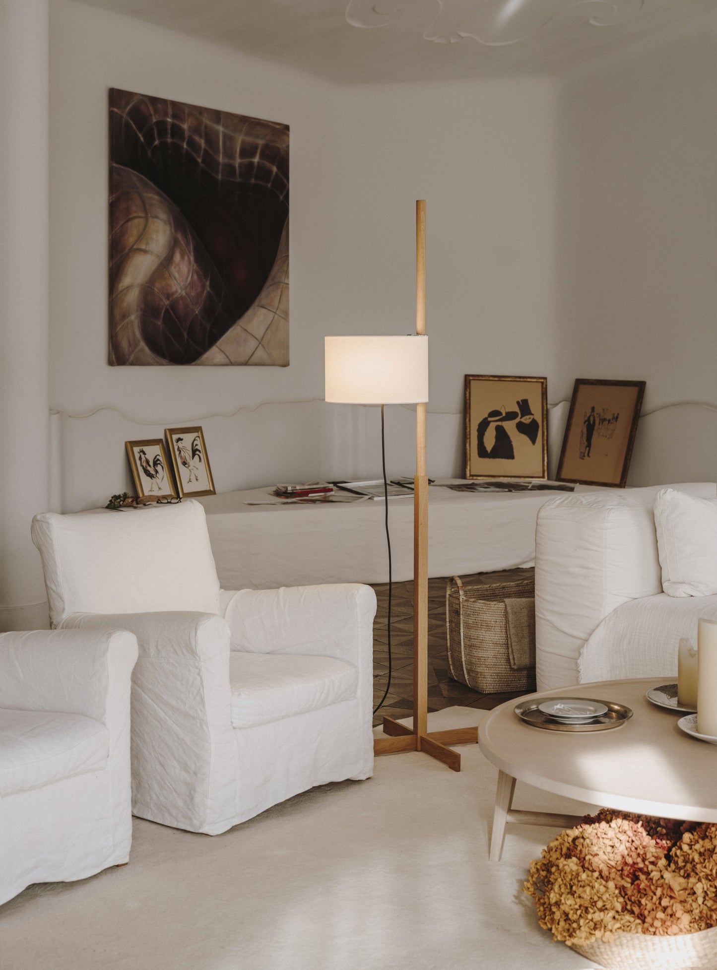 TMM wood floor lamp with timeless modern design and warm ambient illumination