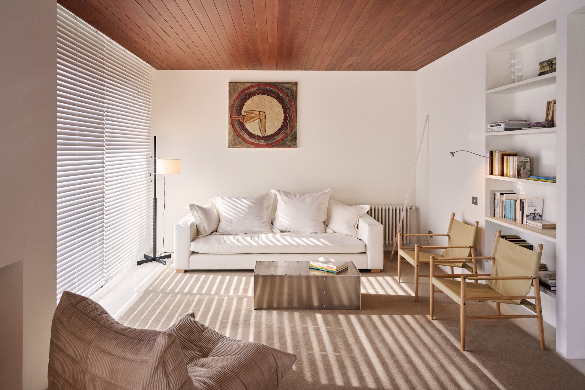 Wood structure floor lamp with parchment shade for Scandinavian and modern interiors