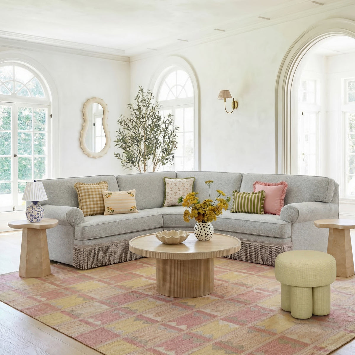 Darcy Faux Travertine Indoor/Outdoor Concrete Round Coffee Table by TOV Furniture – photo 2 of 9