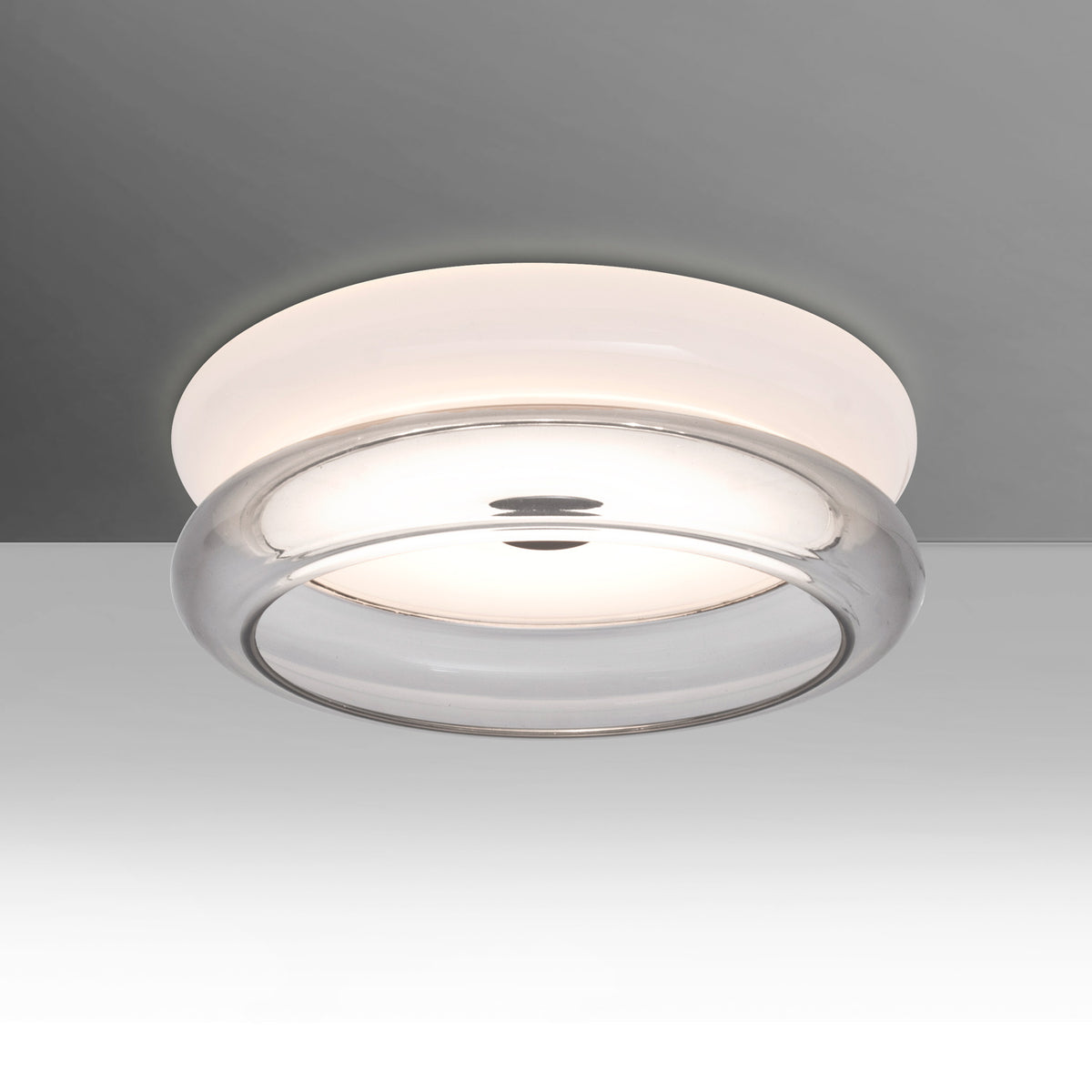 Besa Topper 8 flush mount – Opal Glossy/Clear glass, studio view