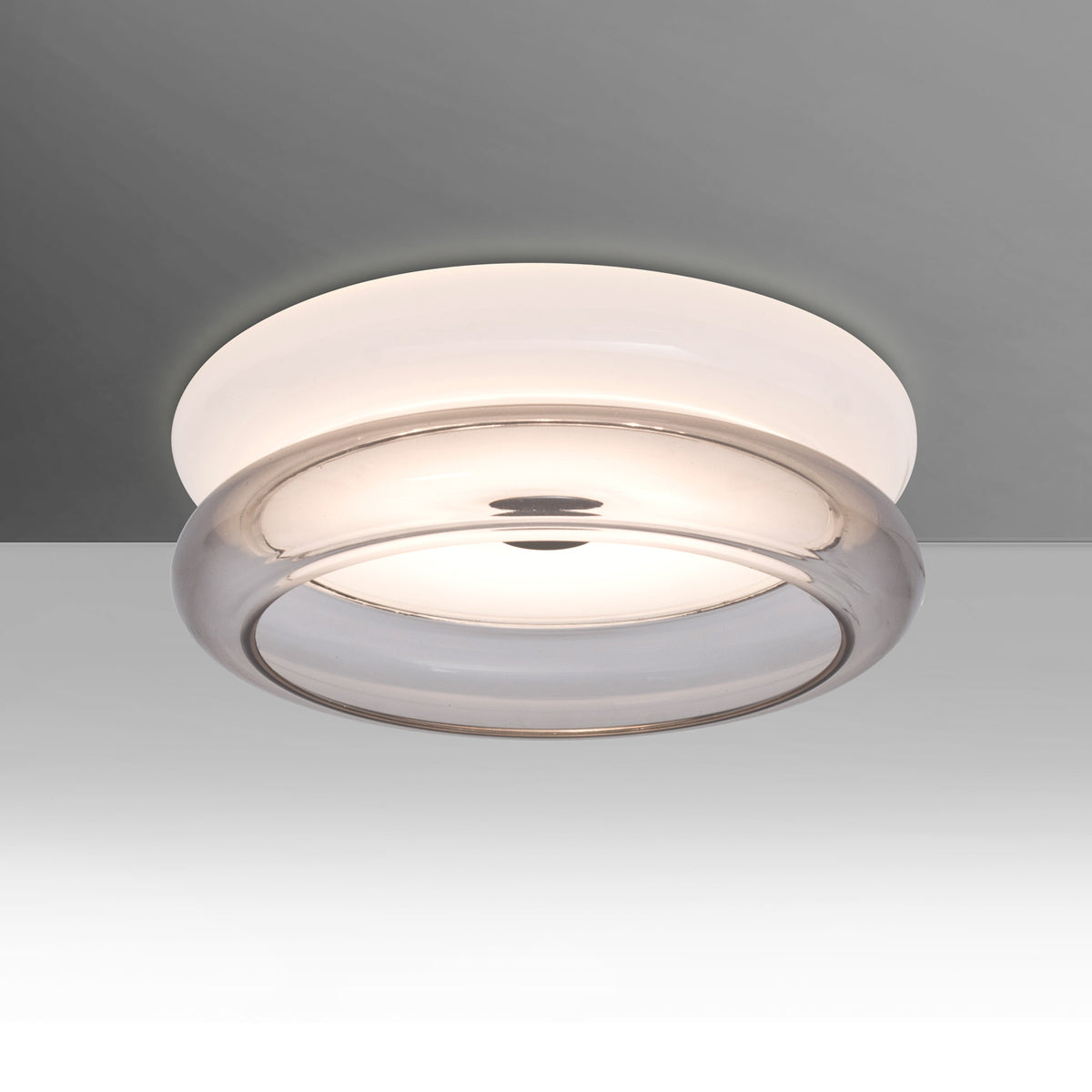 Besa Topper 8 flush mount – Opal Glossy/Smoke glass, studio view