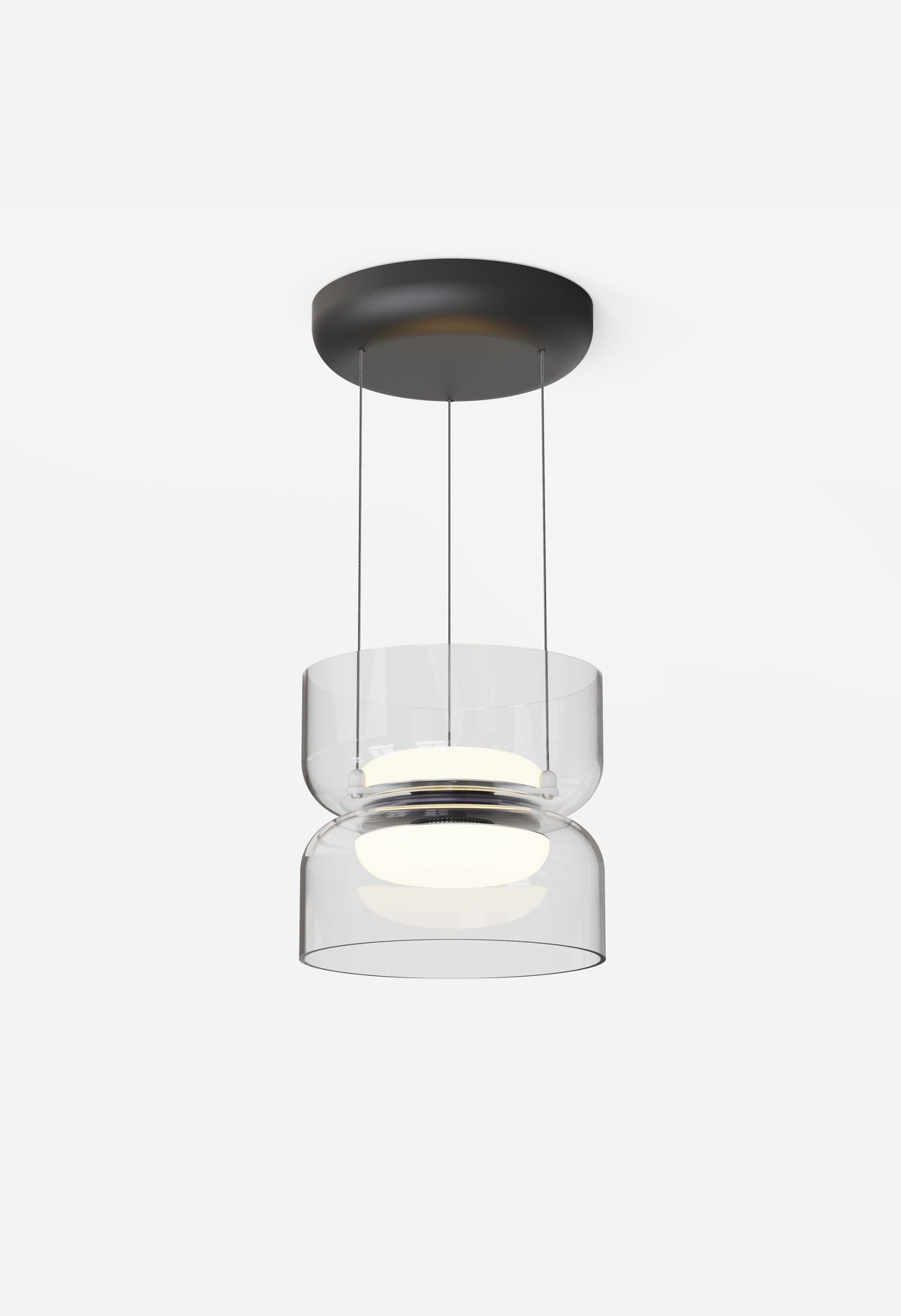 Totem Mini glass pendant, black canopy, clear glass, studio shot