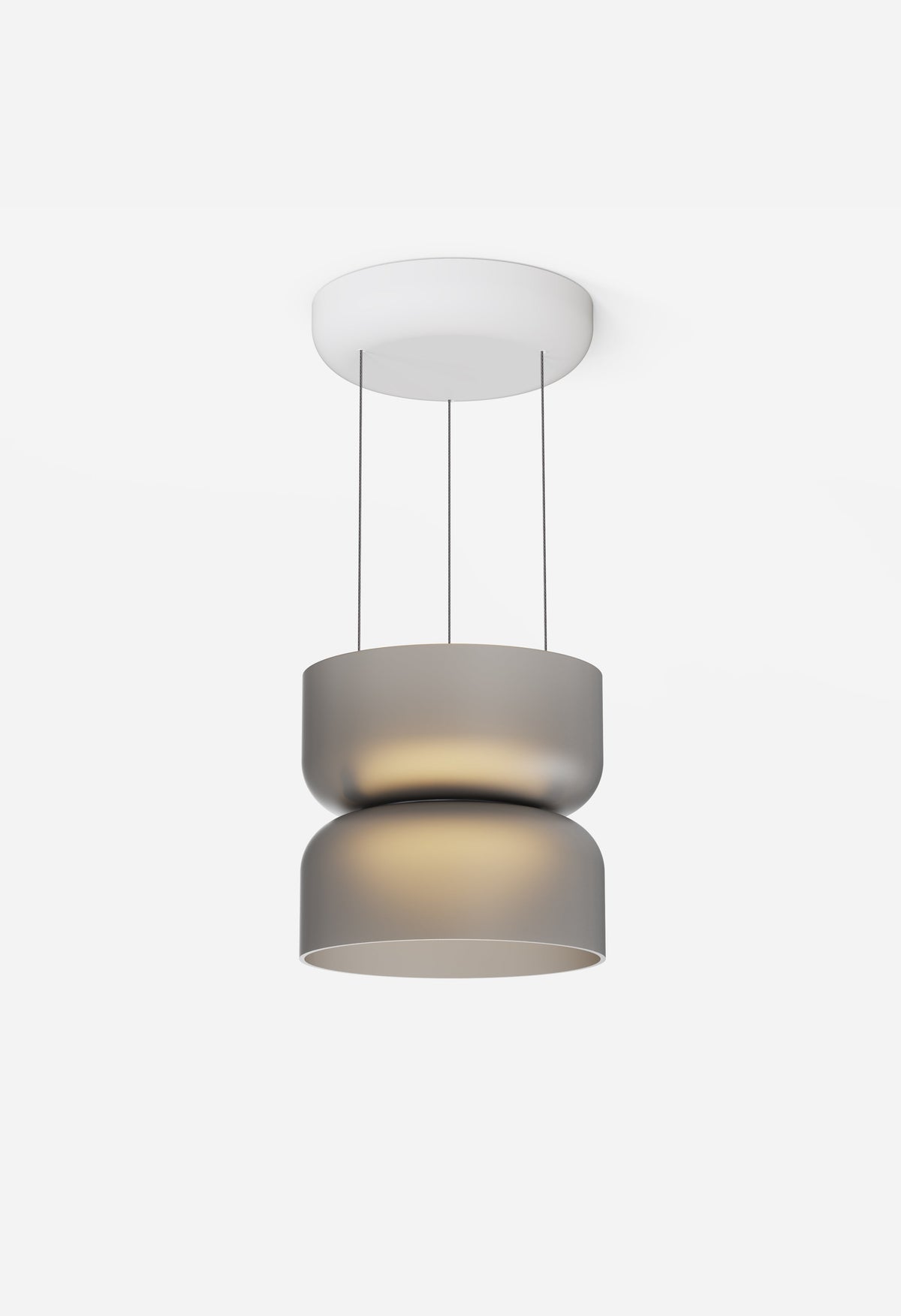 Totem Mini glass pendant, white canopy, etched smoke glass, studio shot