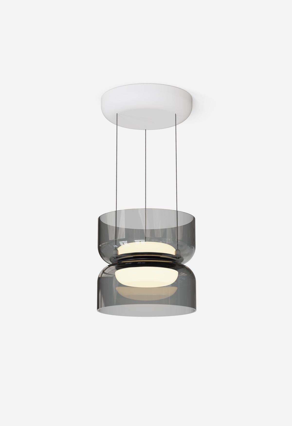 Totem Mini glass pendant, white canopy, smoke glass, studio shot