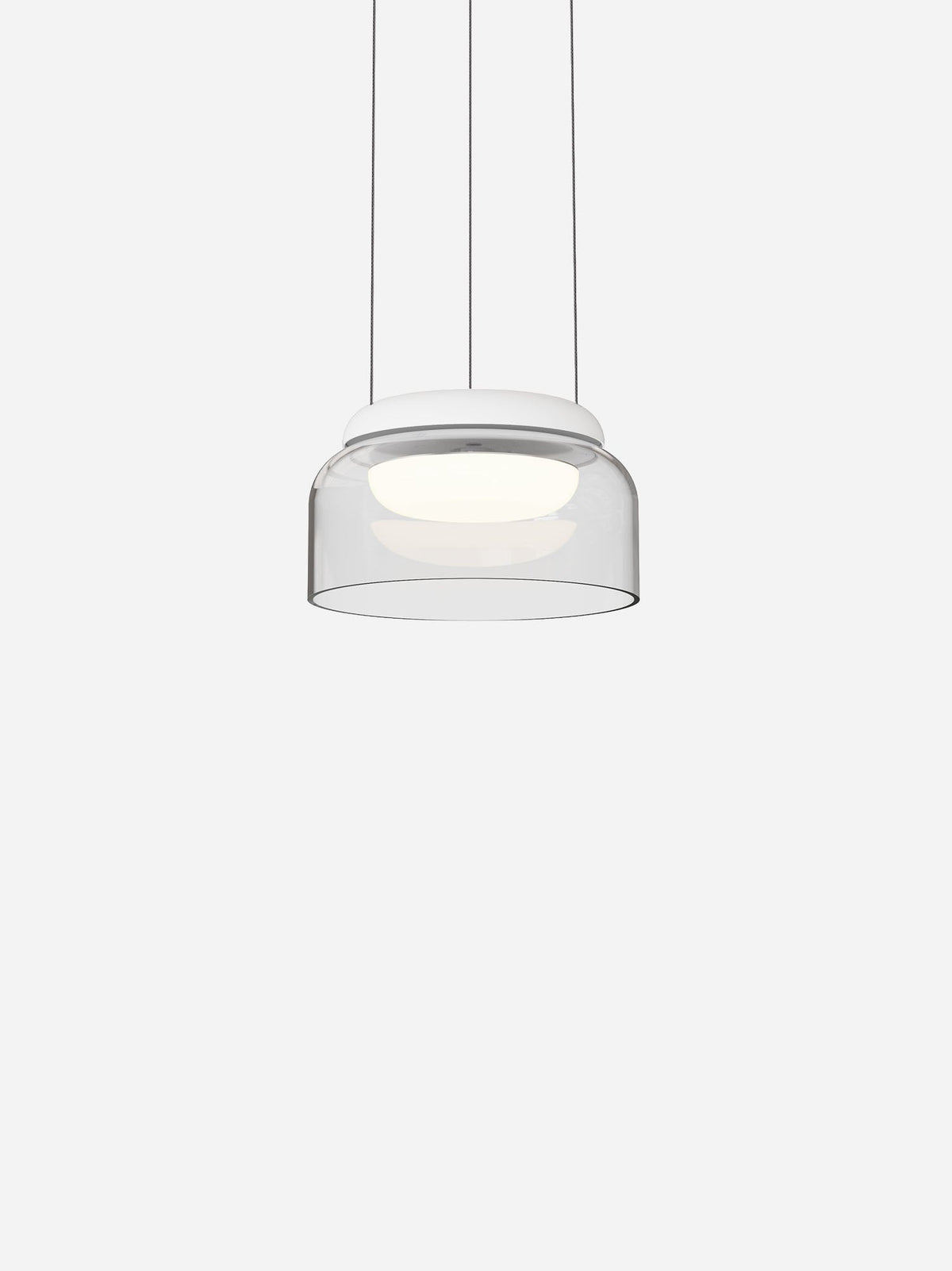 Totem Mini downlight-only glass pendant, white canopy, clear glass, studio shot