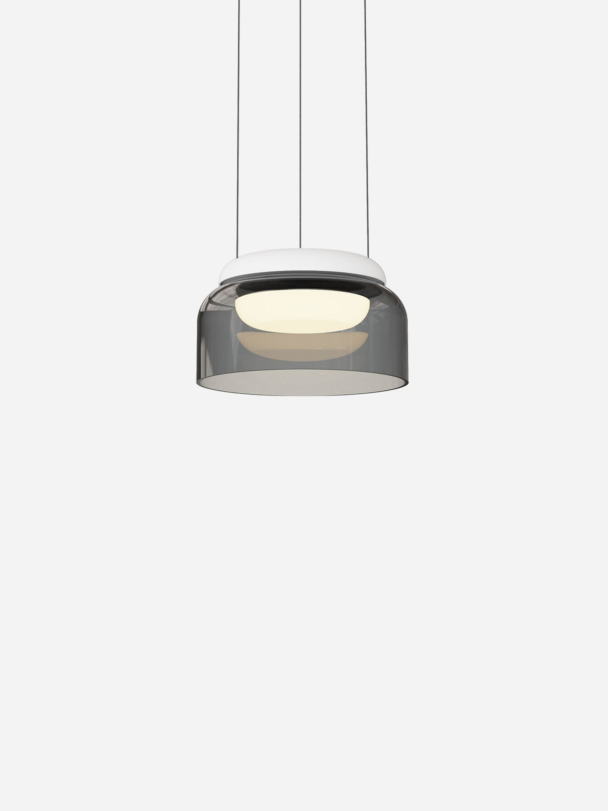 Totem Mini downlight-only glass pendant, white canopy, smoke glass, studio shot