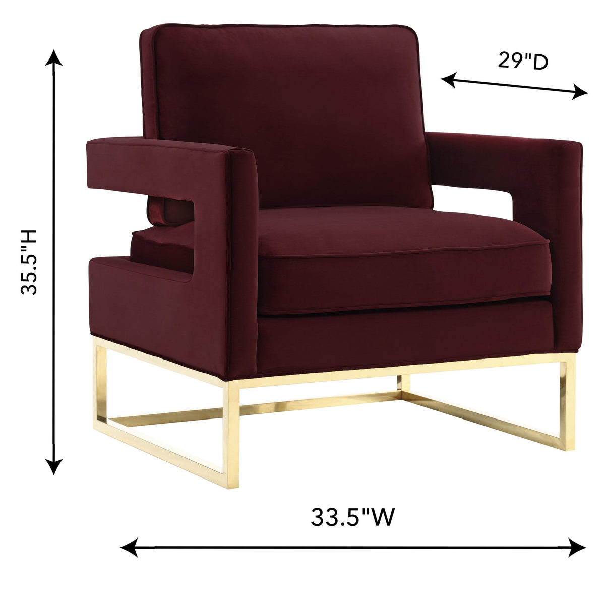 Avery Maroon Performance Velvet Accent Chair by TOV Furniture – photo 6 of 6