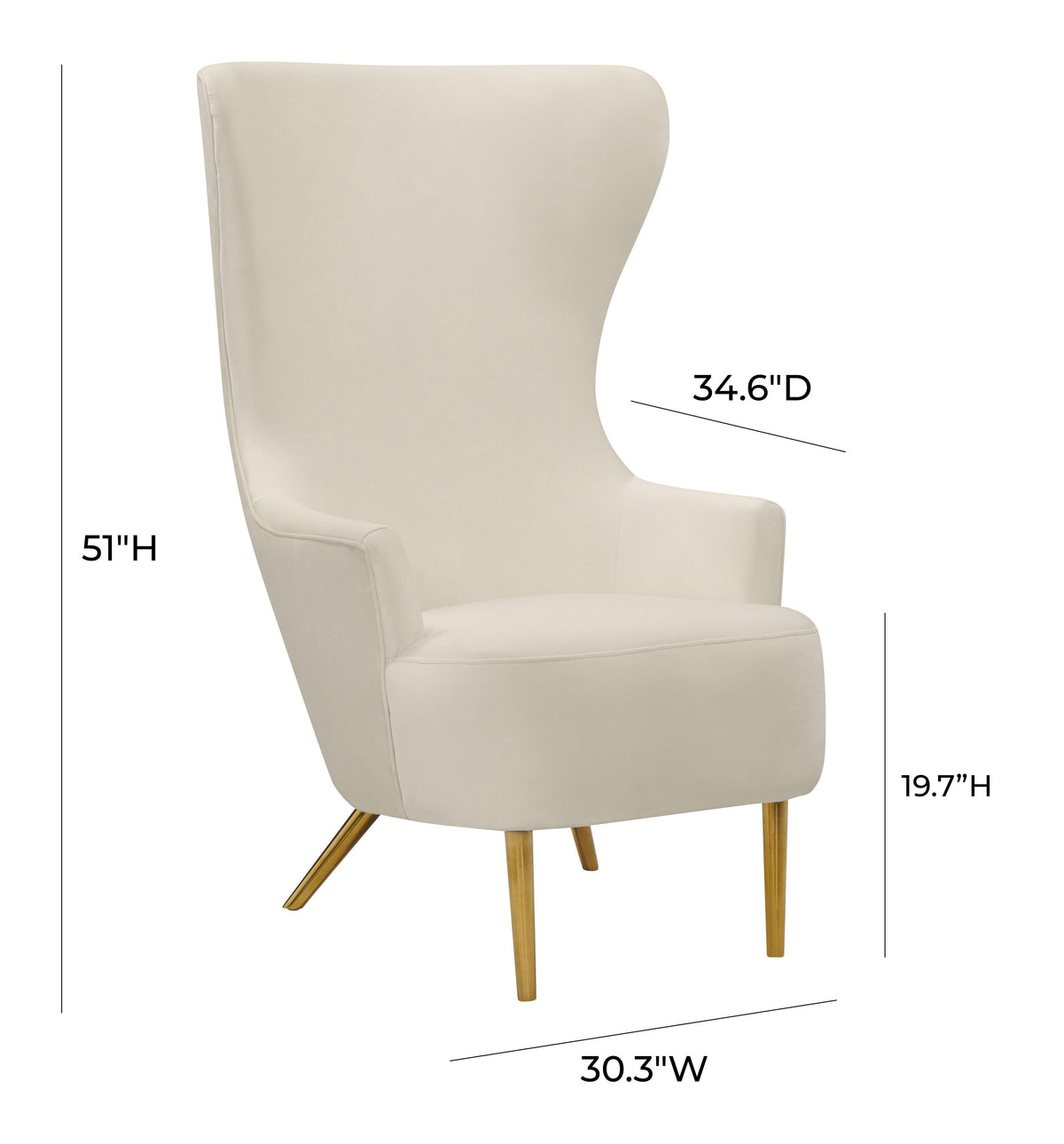 Julia Performance Velvet Wingback Accent Chair in Cream by TOV Furniture – photo 5 of 6