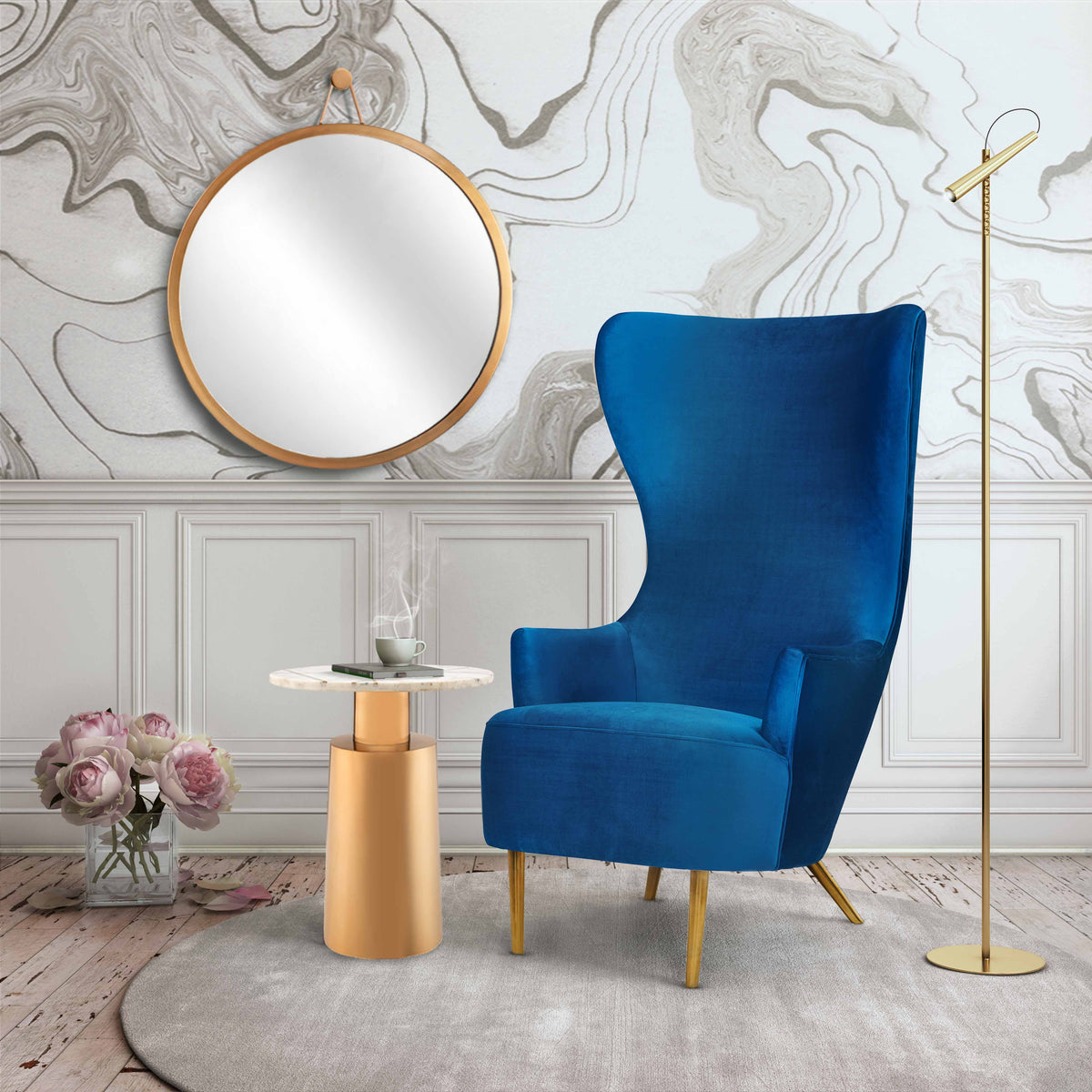 Julia Performance Velvet Wingback Accent Chair in Navy by TOV Furniture – photo 2 of 7