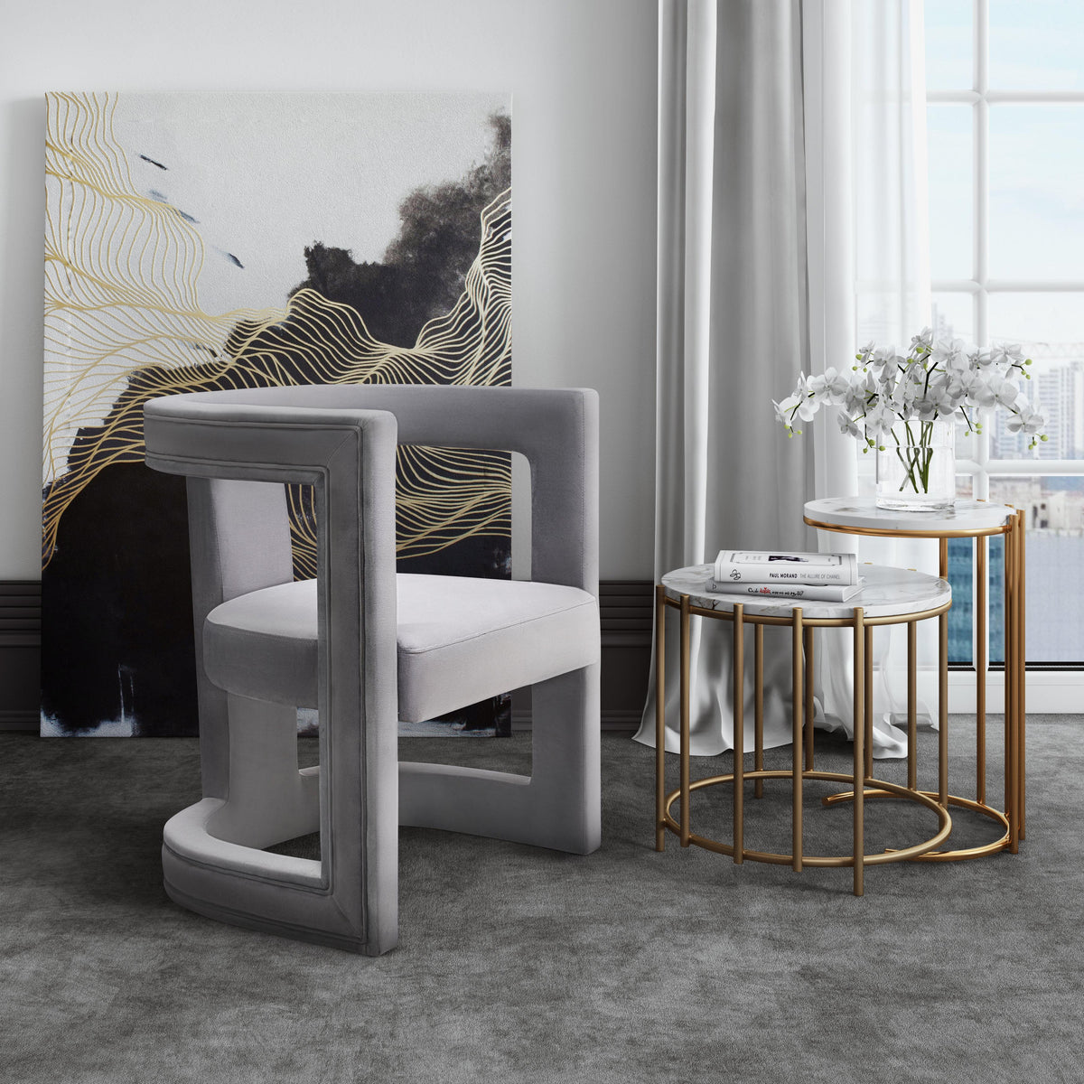 Ada Performance Velvet Accent Chair in Grey by TOV Furniture – photo 2 of 7
