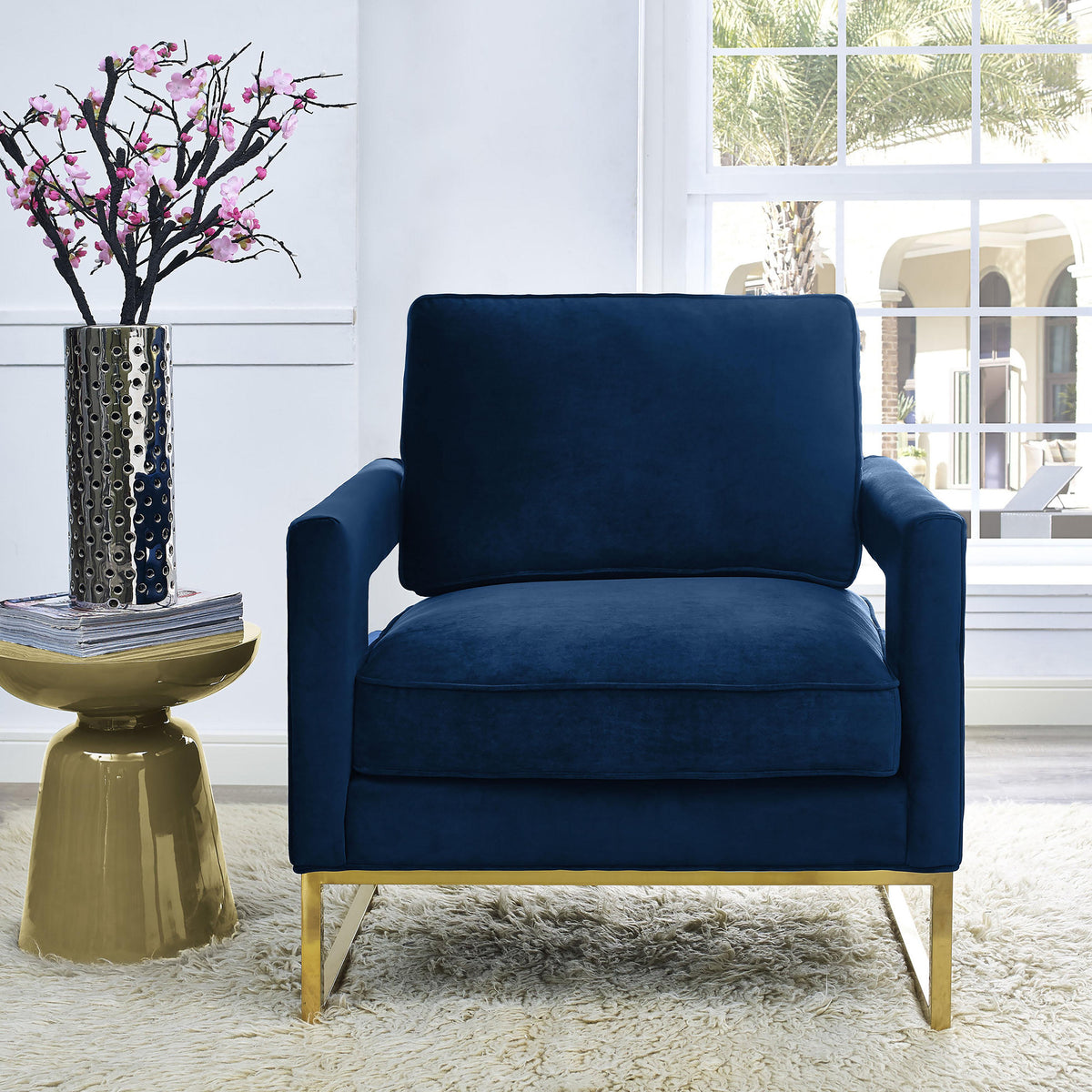 Avery Navy Performance Velvet Accent Chair by TOV Furniture – photo 2 of 6