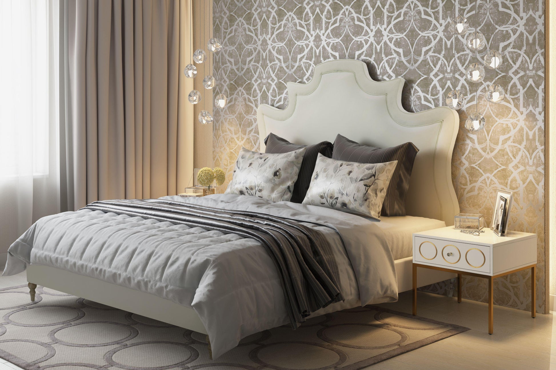 Serenity Cream Velvet Bed by TOV B105