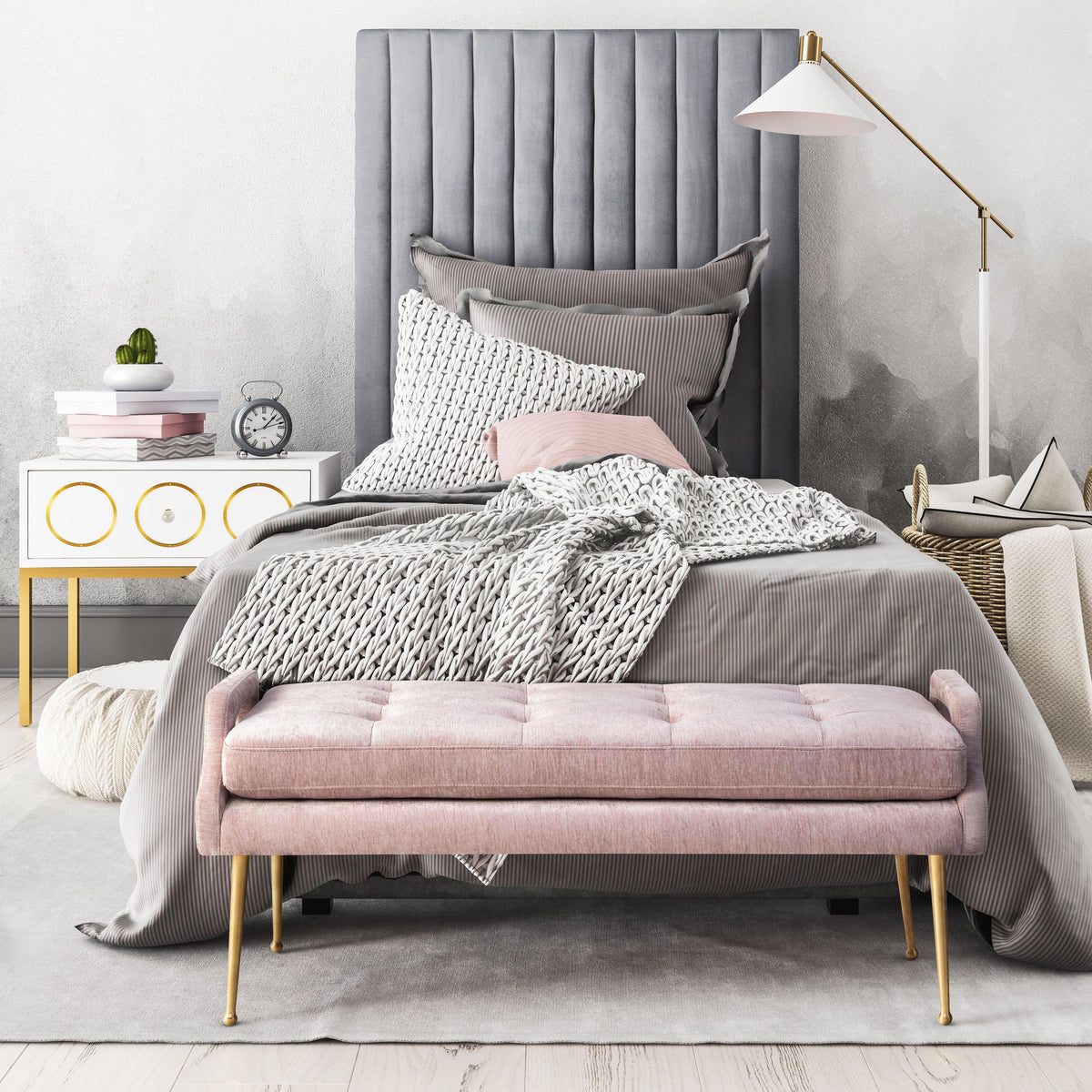 Arabelle Grey Performance Velvet Bed in Twin by TOV Furniture – photo 6 of 8