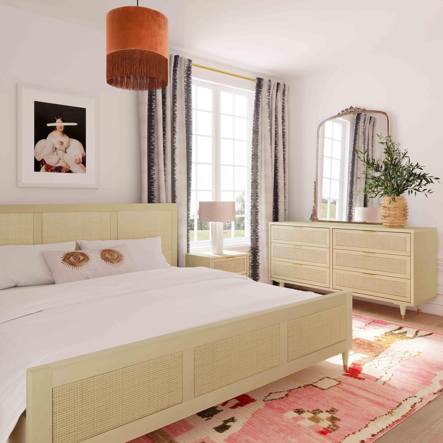Sierra Wood &amp; Rattan Buttermilk Queen Bed by Tov Furniture
