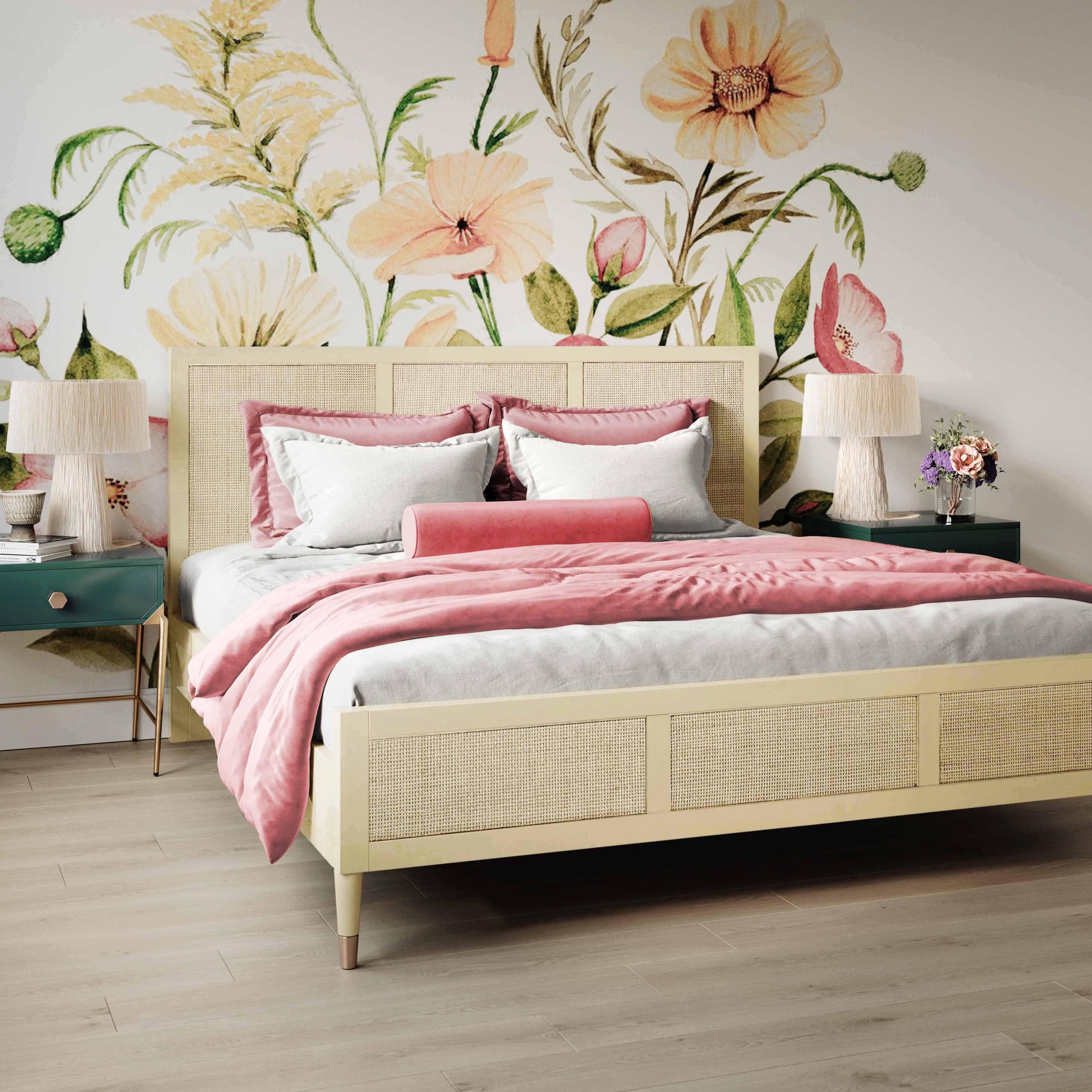 Sierra Wood &amp; Rattan Buttermilk King Bed by Tov Furniture