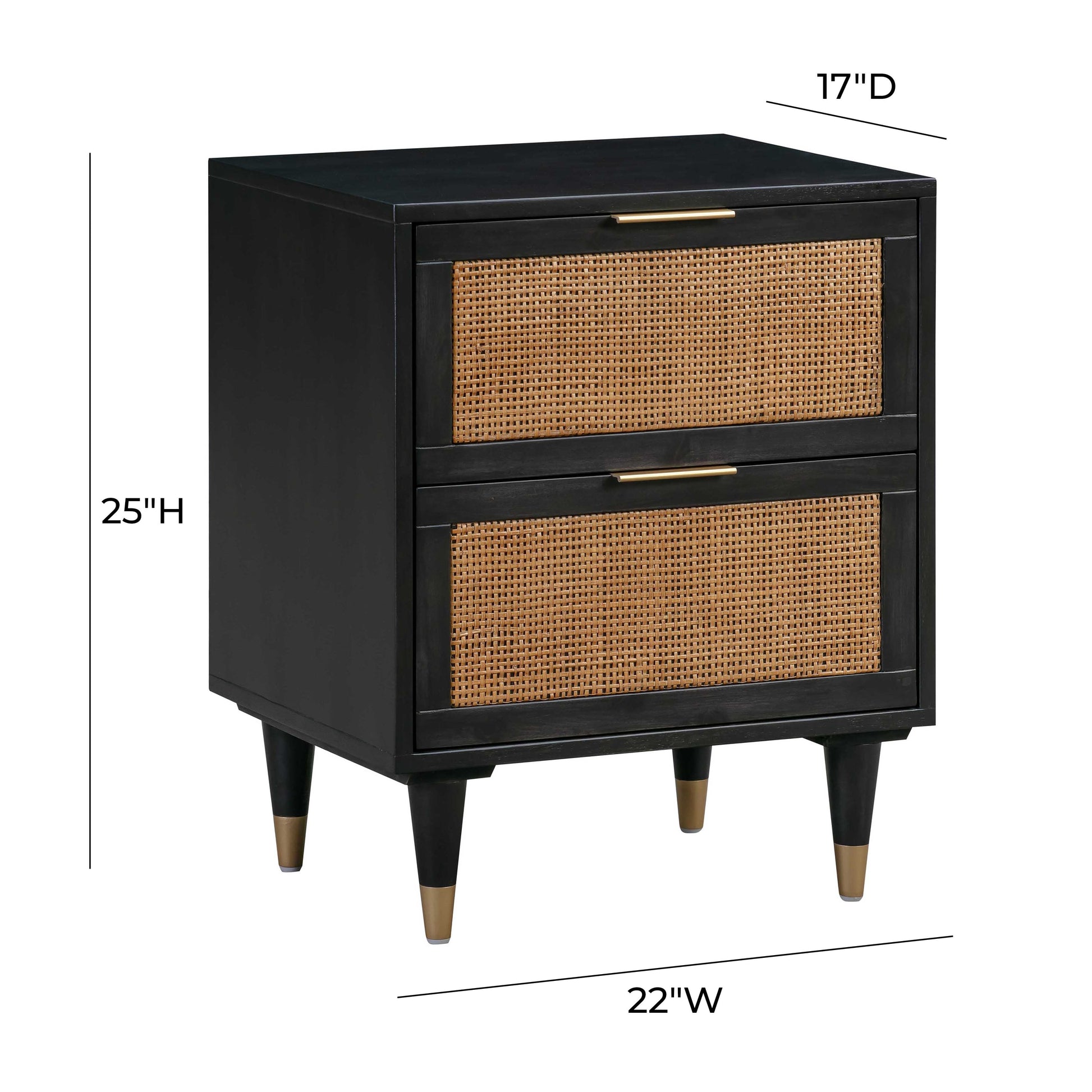 Sierra 22" Cane 2-Drawer Nightstand Black by Tov Furniture