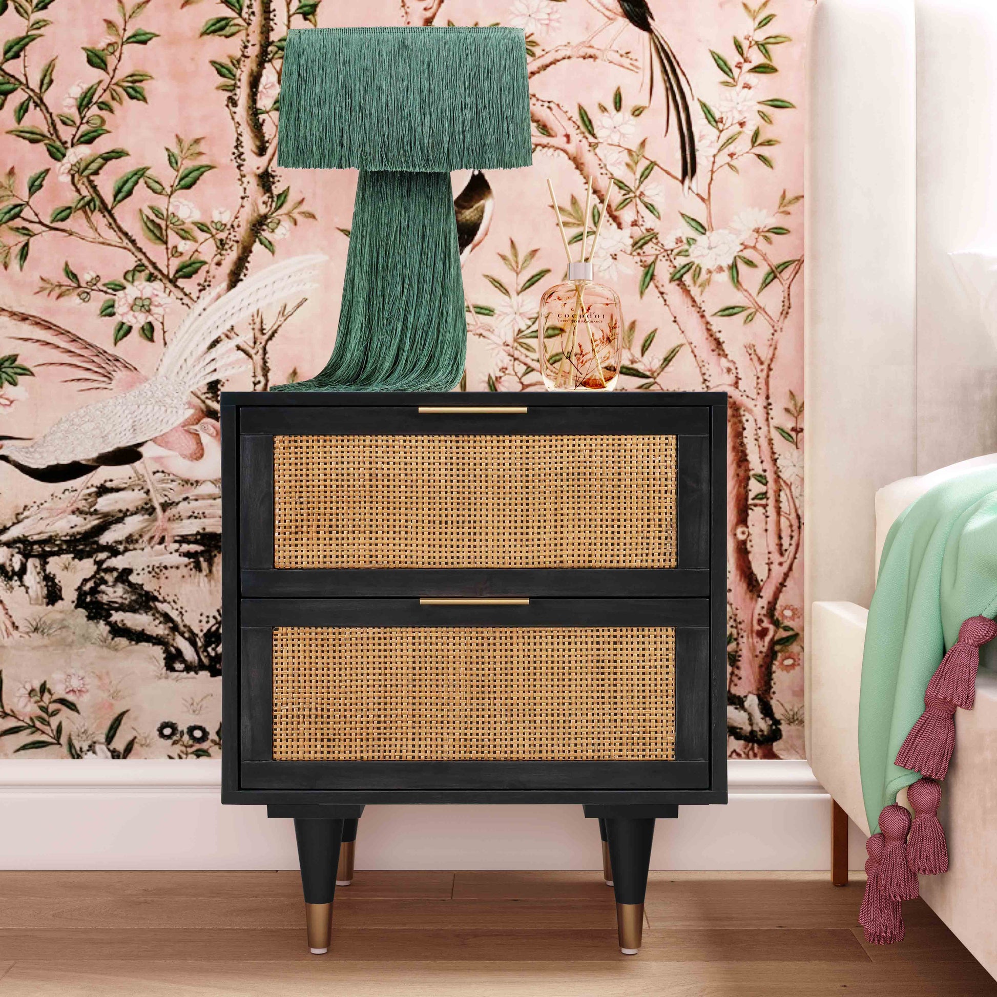 Sierra 22" Cane 2-Drawer Nightstand Black by Tov Furniture