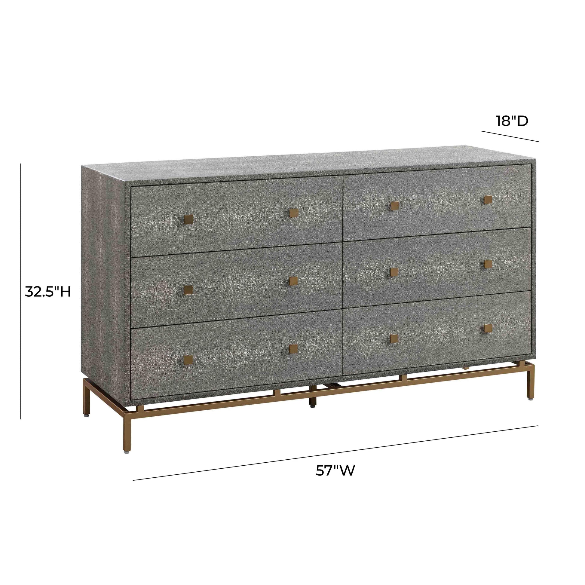 Pesce 57 Grey Shagreen 6 Drawer Dresser by TOV B44147