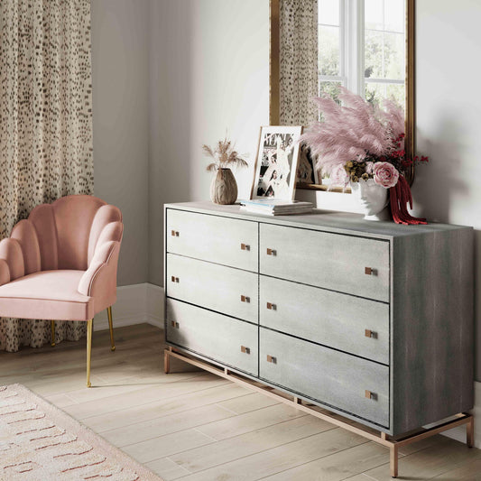 Pesce 57" Grey Shagreen 6-Drawer Dresser by TOV Furniture – photo 2 of 9