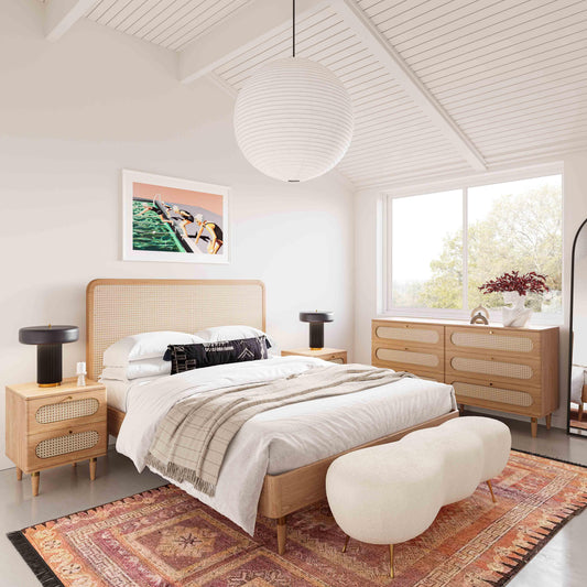 Carmen Natural Ash and Cane Bed by TOV Furniture – several sizes shown