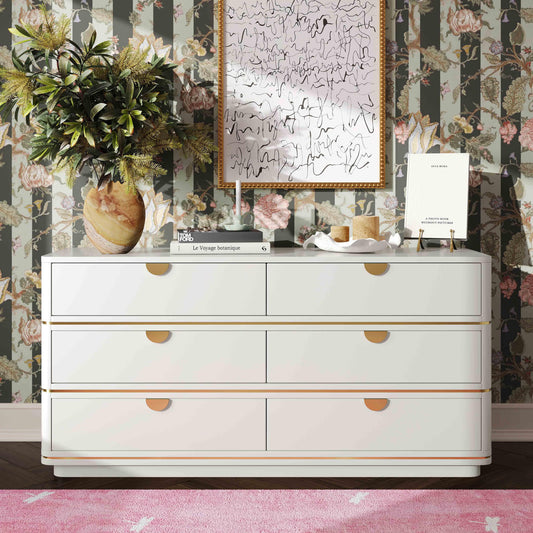 Julieta 62" Acacia Wood 6-Drawer Dresser in Cream by TOV Furniture – photo 2 of 10
