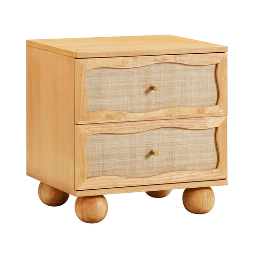 Grappa 22" Wood &amp; Raffia Wavy 2-Drawer Nightstand Natural by Tov Furniture