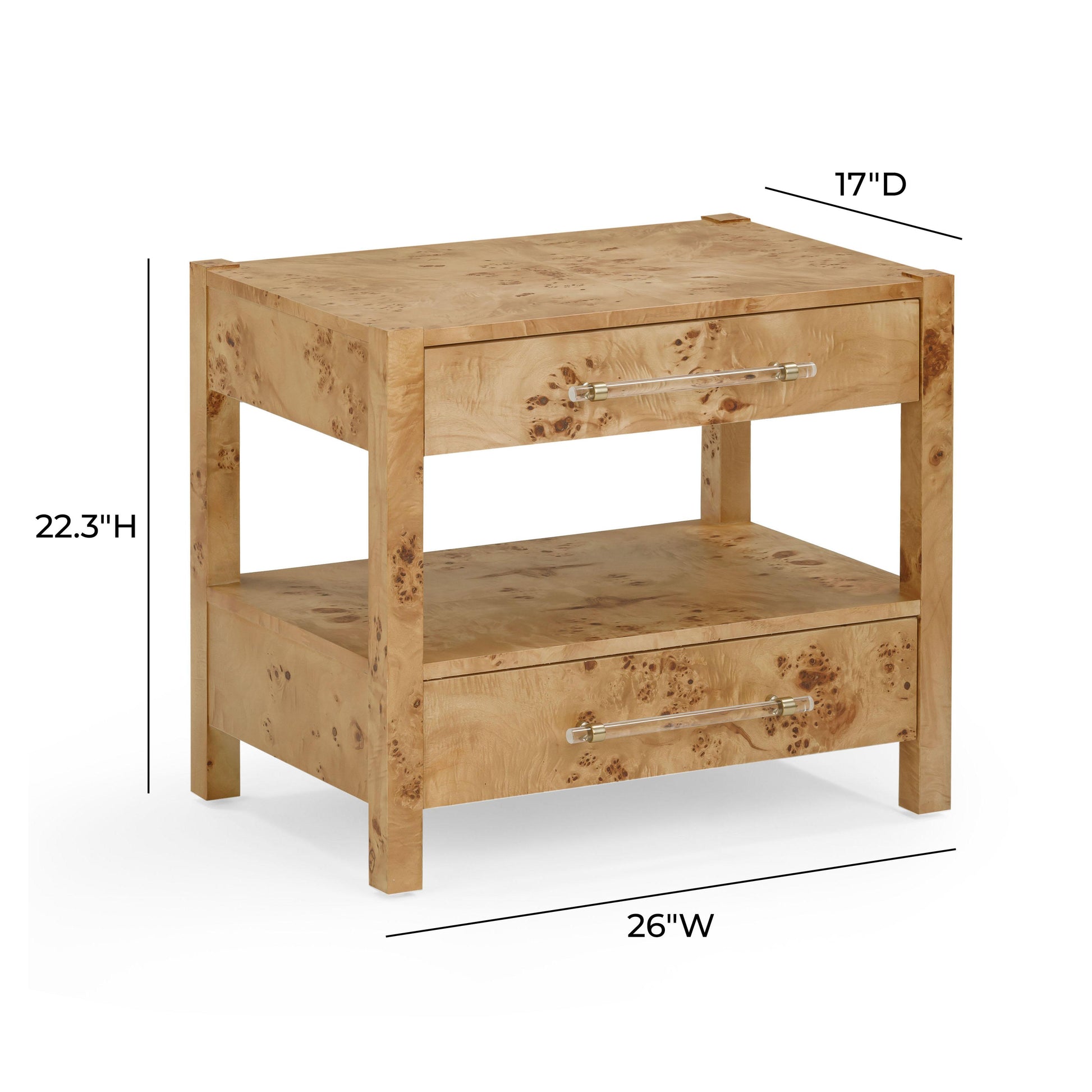 Brandyss 26 Burl 2 Drawer Nightstand by TOV B54189