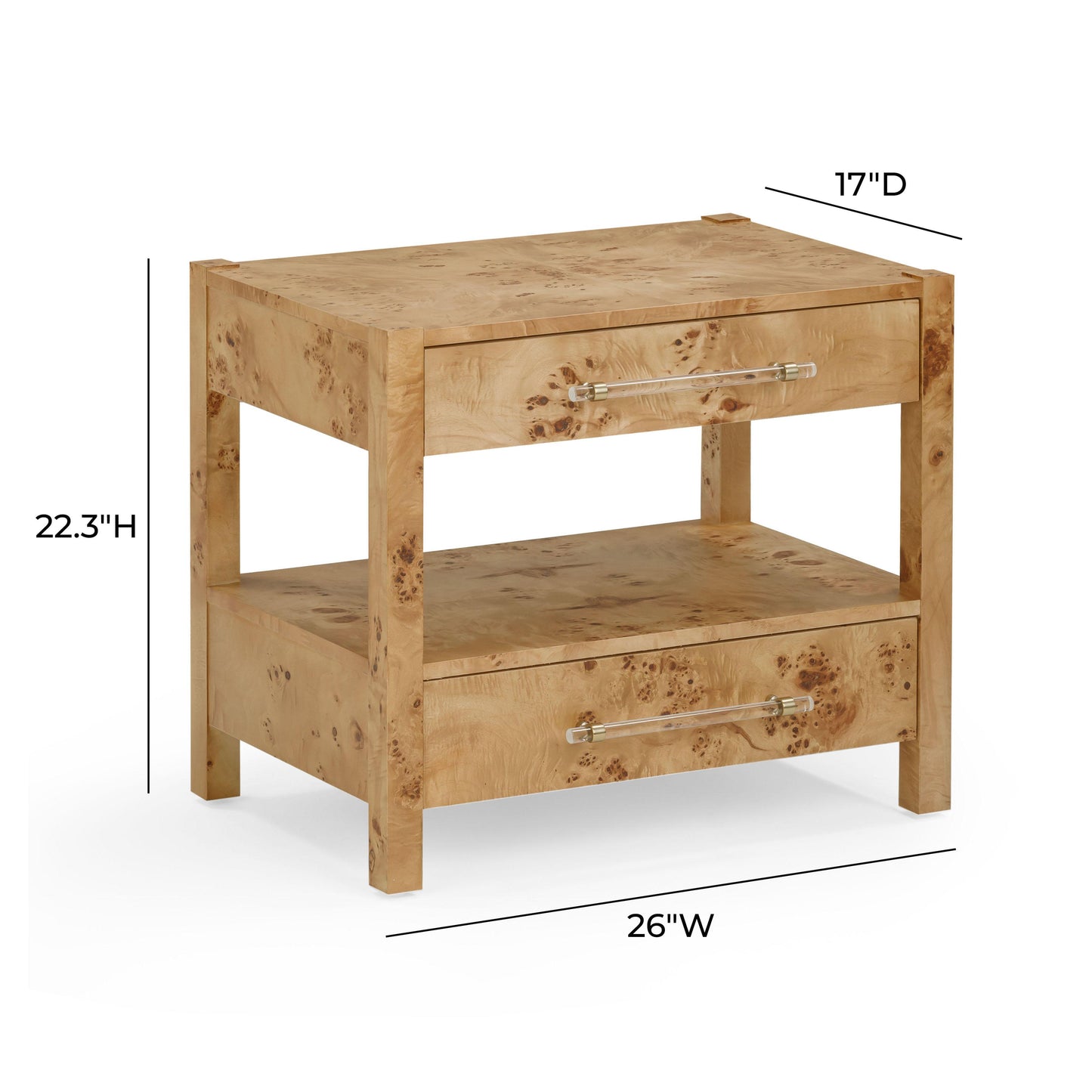 Brandyss 26 Burl 2 Drawer Nightstand by TOV B54371