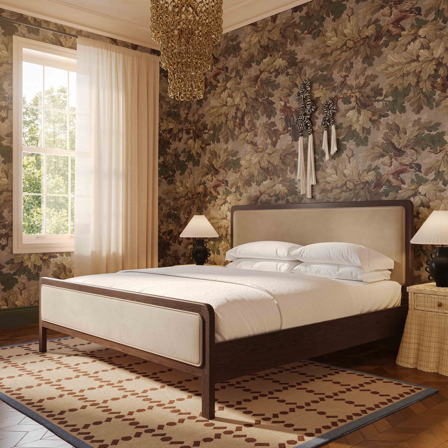 Hella Contract-Grade Velvet and Ash Wood Taupe Queen Bed by Tov Furniture