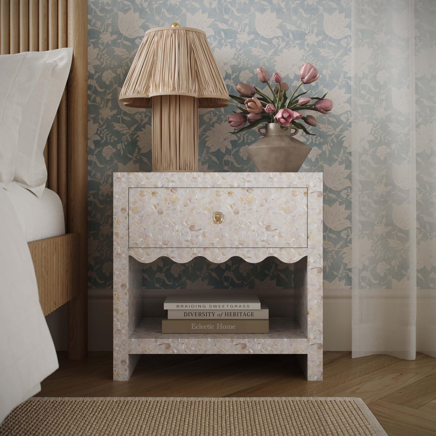 Piara 22" Natural Mother of Pearl Inlaid Nightstand With Drawer Natural by Tov Furniture