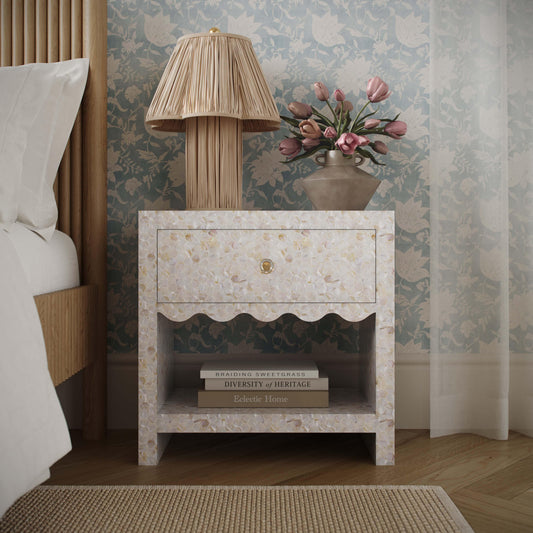 Piara 22" Natural Mother of Pearl Inlaid Nightstand With Drawer by TOV Furniture – photo 2 of 8