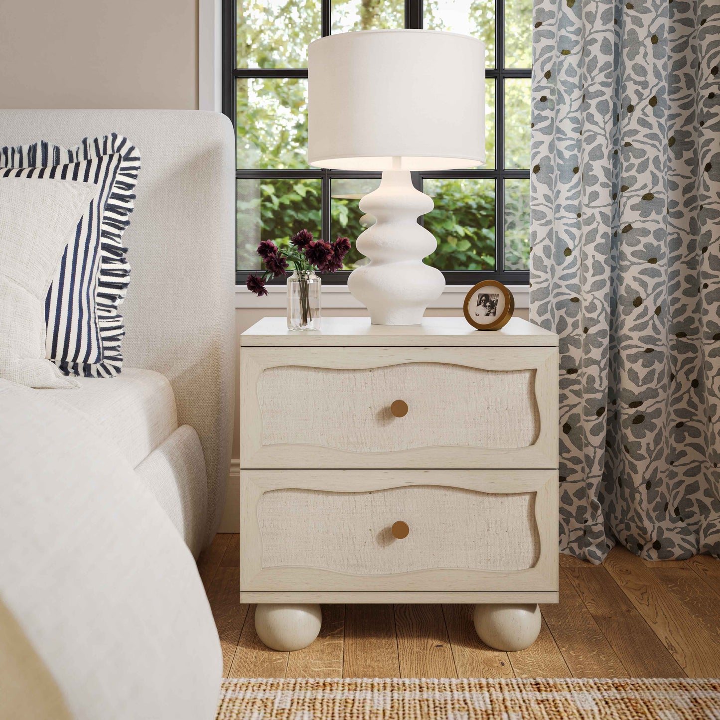 Grappa 22 Wood Raffia Wavy 2 Drawer Nightstand by TOV B54344