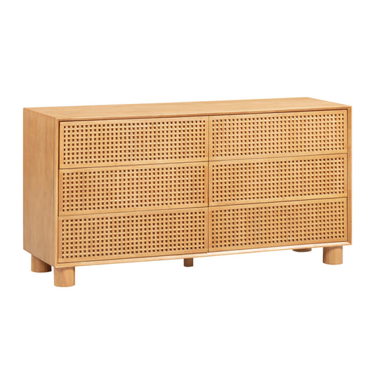 Miles 62" Natural Wood 6-Drawer Dresser Natural by Tov Furniture
