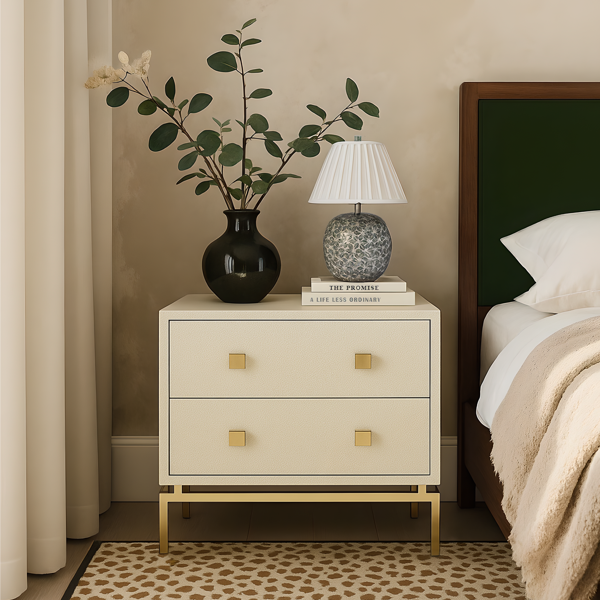 Pesce 25" Shagreen 2 Drawer Nightstand Cream by Tov Furniture