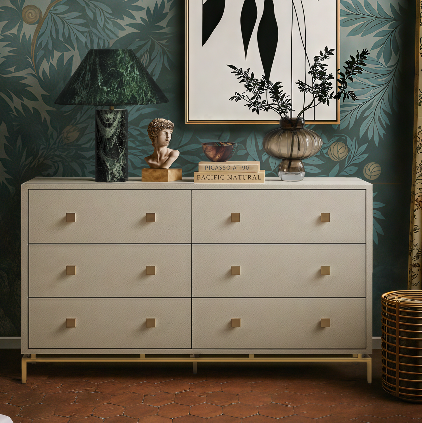 Pesce 57" Shagreen 6 Drawer Dresser Cream by Tov Furniture