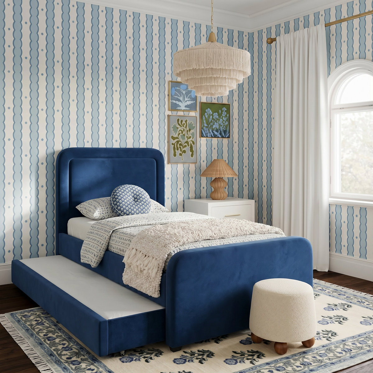 Briella Navy Blue Performance Velvet Trundle Bed in Twin by TOV Furniture – photo 2 of 10