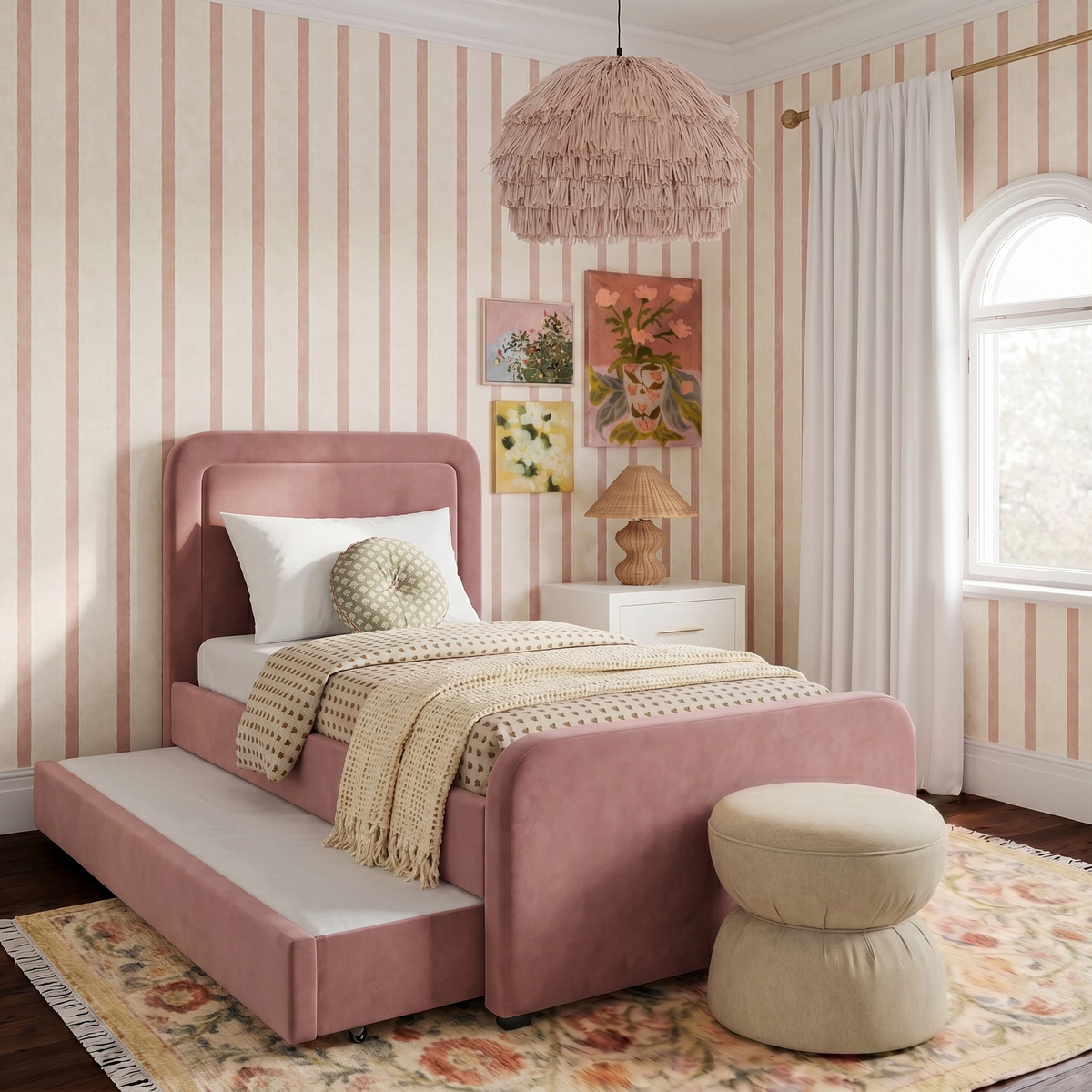 Briella Salmon Performance Velvet Trundle Bed in Twin by TOV Furniture – photo 2 of 10
