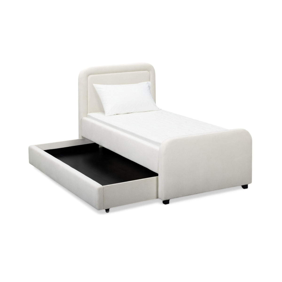 Briella Cream Performance Velvet Trundle Bed in Twin by TOV Furniture – photo 1 of 10