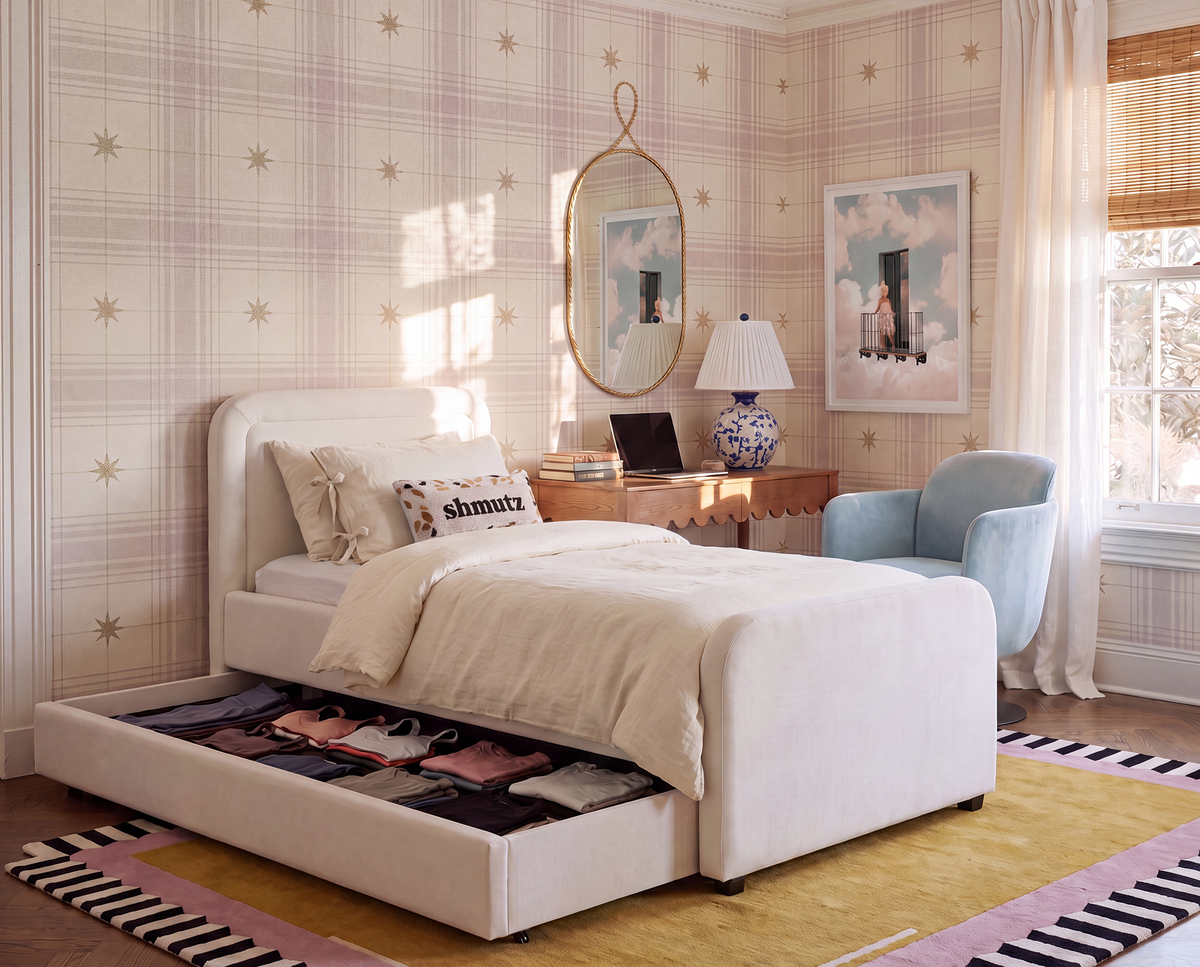 Briella Cream Performance Velvet Trundle Bed in Twin by TOV Furniture – photo 2 of 10
