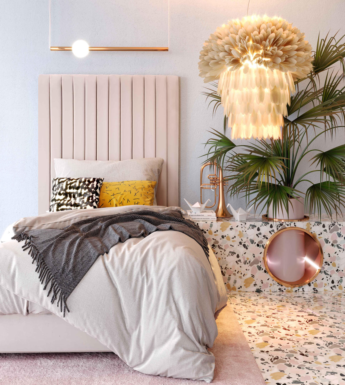 Arabelle Blush Performance Velvet Bed in Twin by TOV Furniture – photo 2 of 5