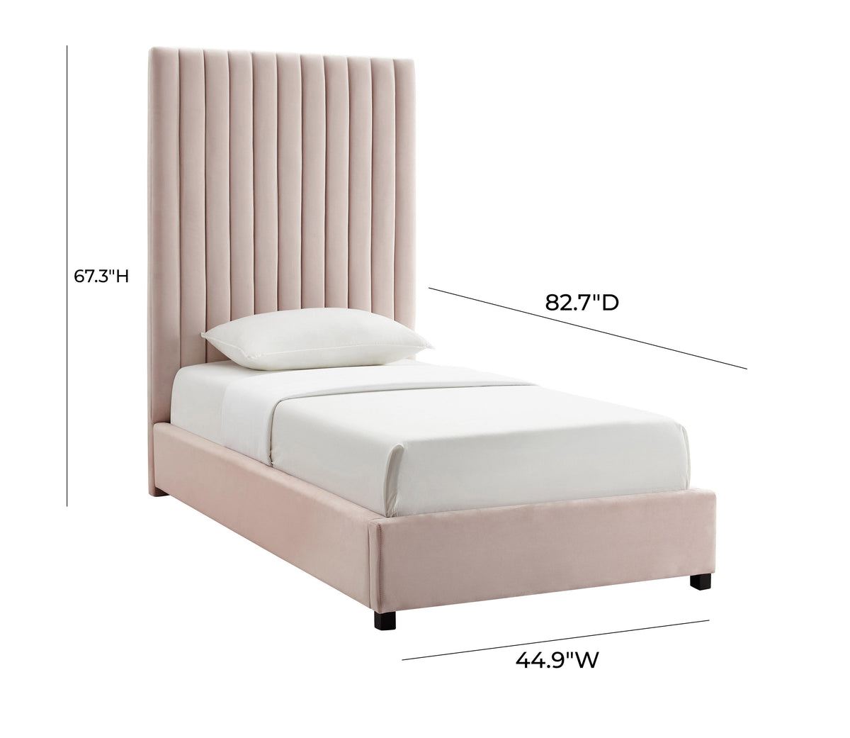 Arabelle Blush Performance Velvet Bed in Twin by TOV Furniture – photo 3 of 5