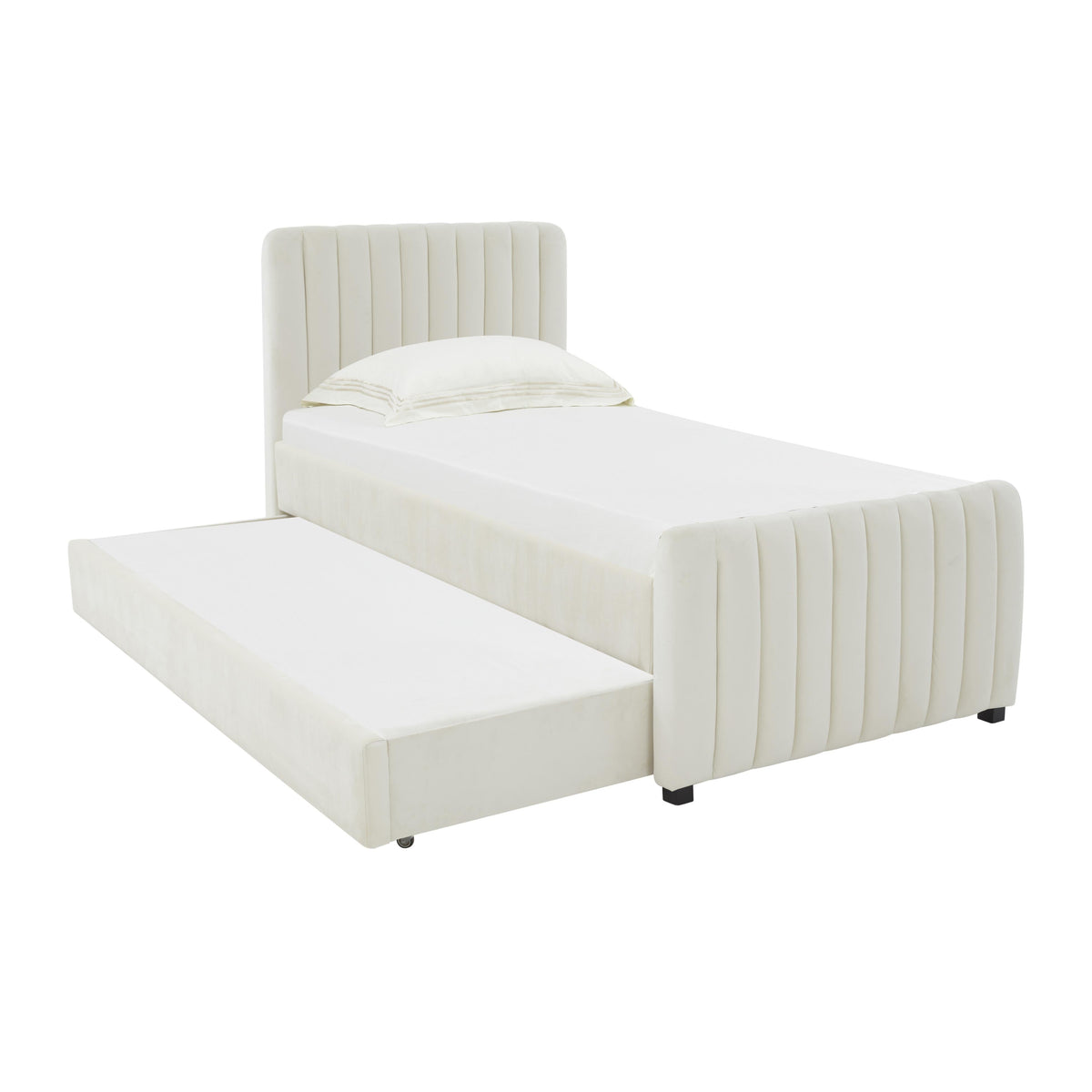 Angela Cream Performance Velvet Trundle Bed in Twin by TOV Furniture – photo 1 of 8