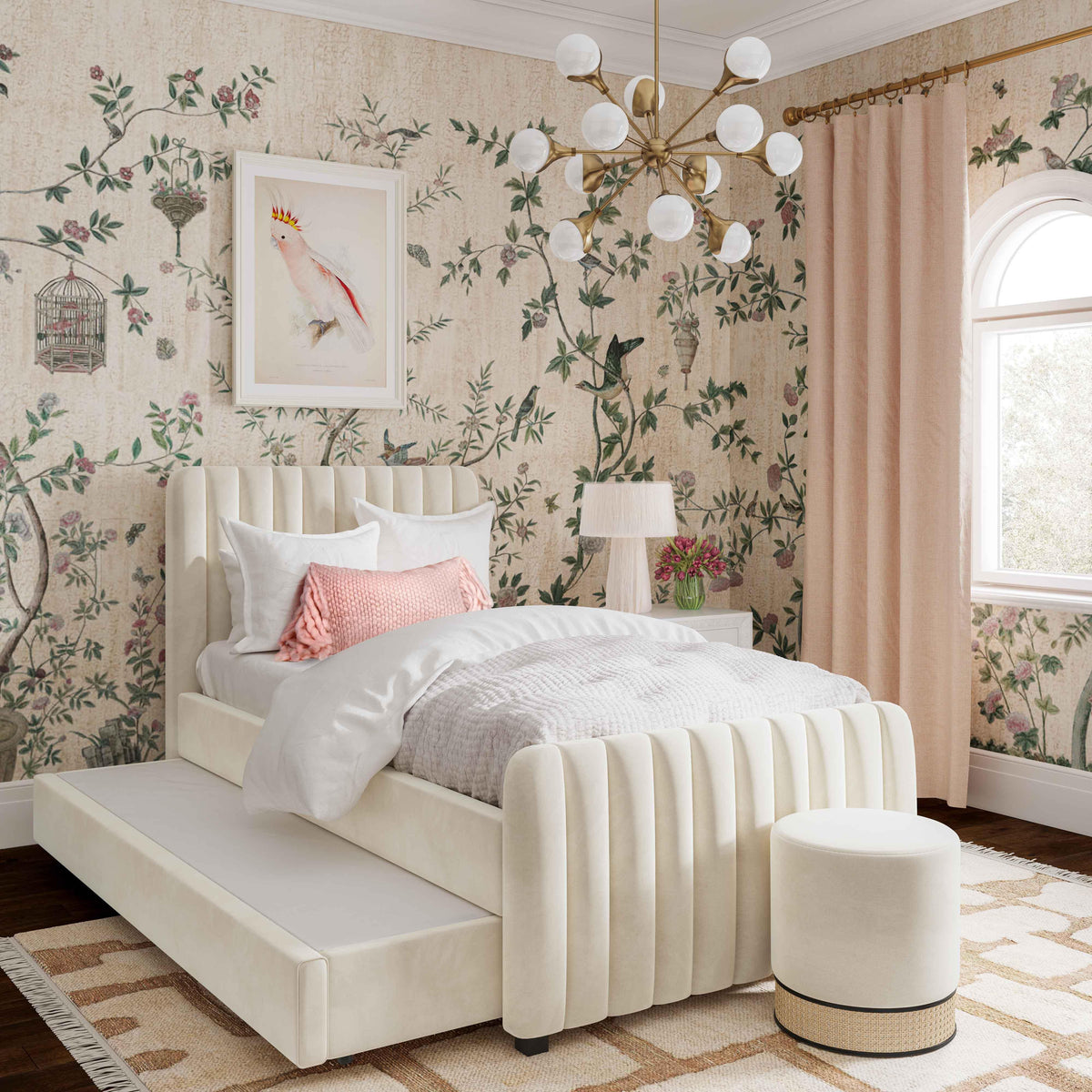Angela Cream Performance Velvet Trundle Bed in Twin by TOV Furniture – photo 2 of 8