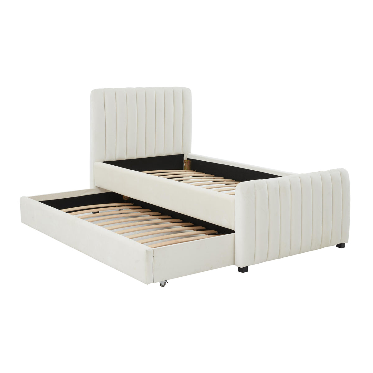 Angela Cream Performance Velvet Trundle Bed in Twin by TOV Furniture – photo 6 of 8